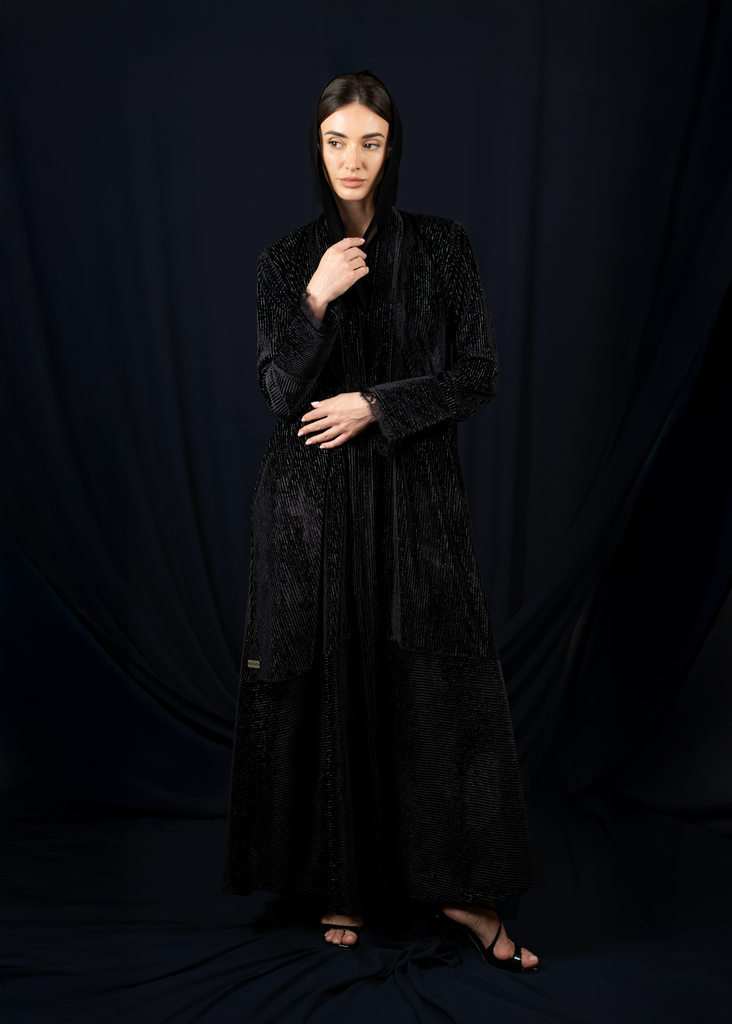 D2-0020 Black Linear Sparkle Abaya