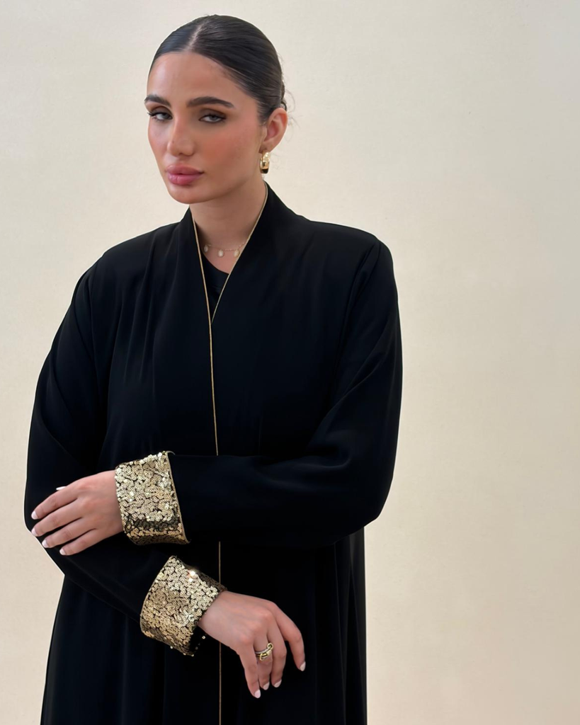 N0003 - Black Abaya with Gold Sequin Cuffs