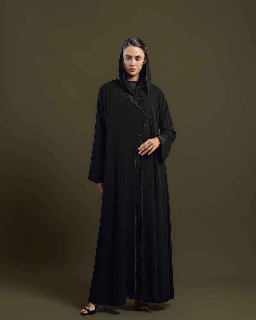 D-S0013 Black Curved-Placket Abaya