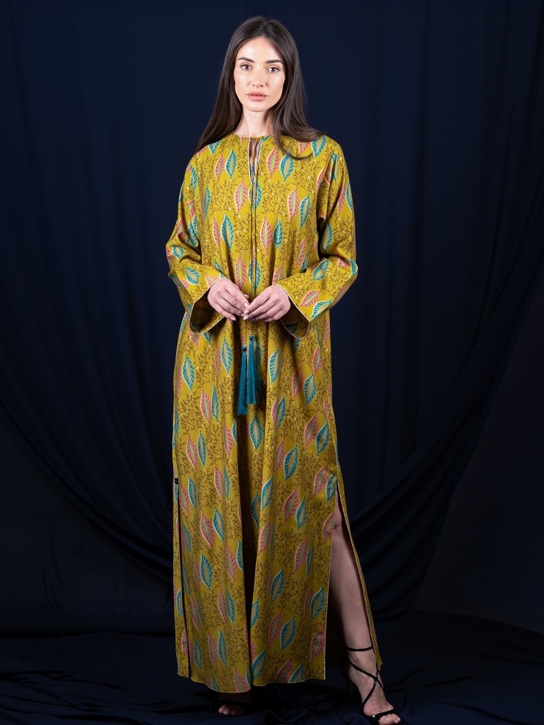 D-R0003 Mustard yellow printed Jalabiya