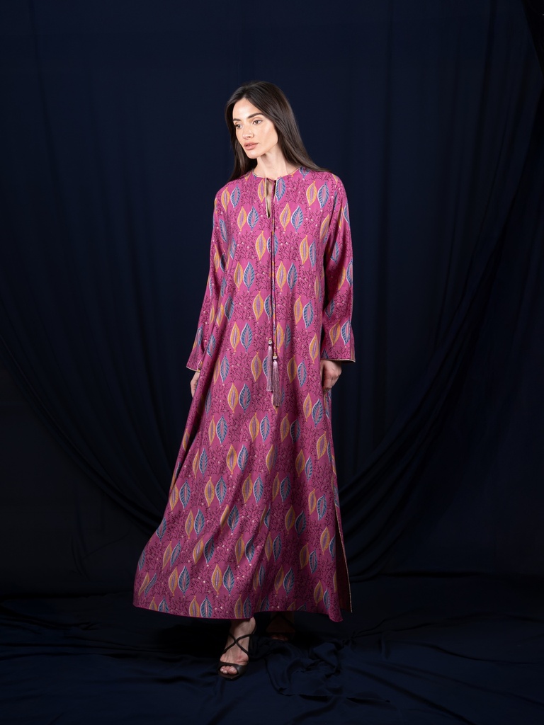 D-R0004 Pink Cotton Printed Jalabiya