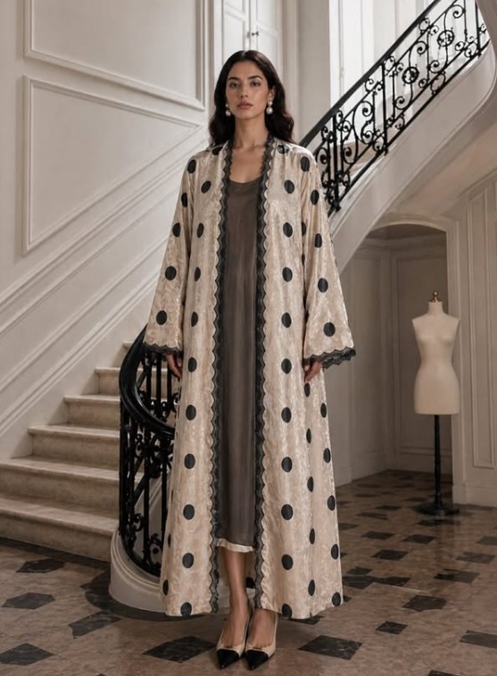 N0001- Beige and Black Polka Dots 