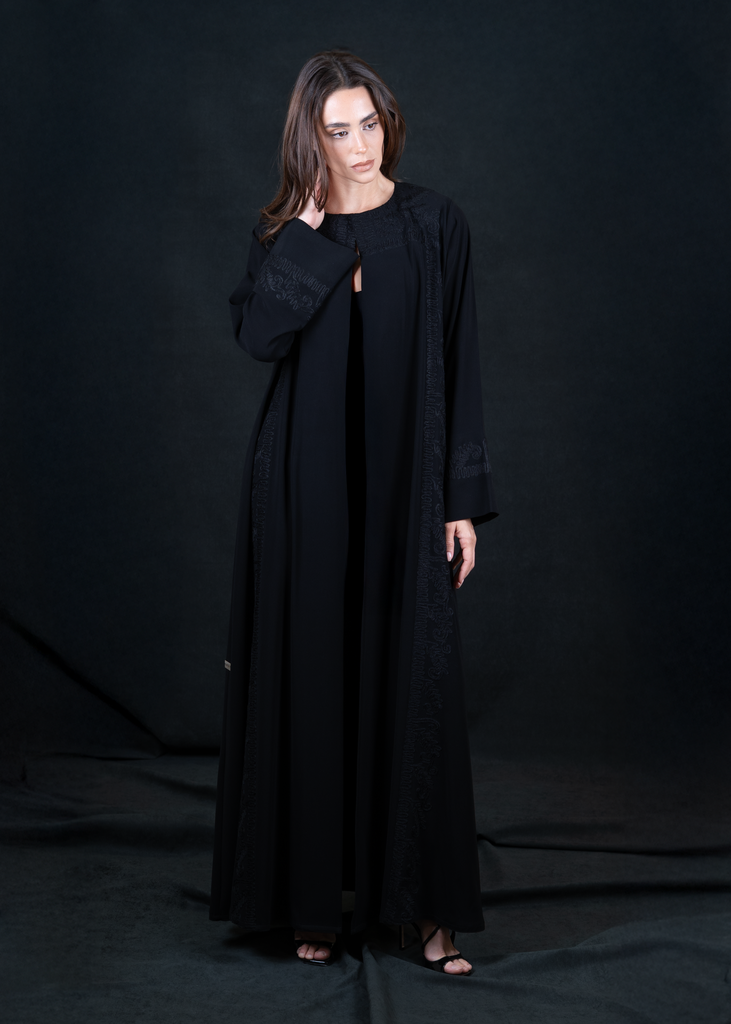 D2-0007 Majestic, Black-Embroidered Abaya