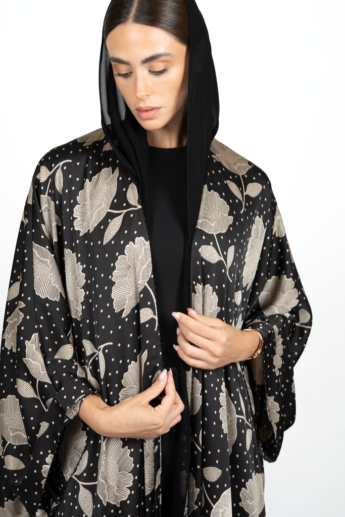 D3-0003 Black  Floral and Polka-Dot Prin