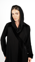 D3-0004 Black Velvet-Trim Wrap Abaya