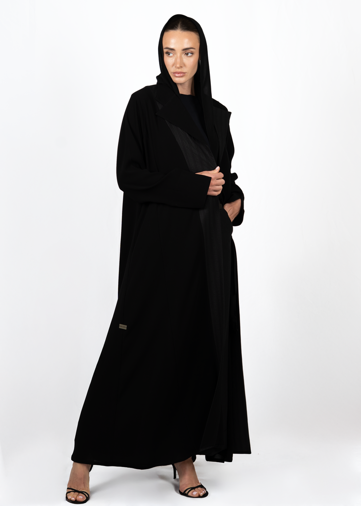 D4-0008 Black Striped Textured Lapels abaya