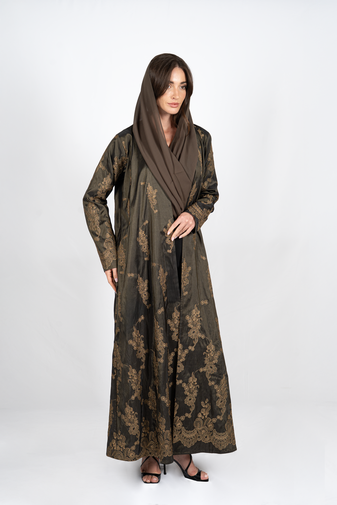 D4-0011 Olive Bronze Floral abaya