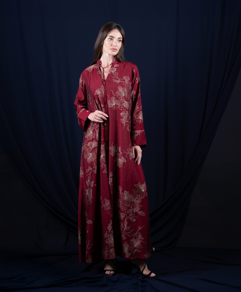 D-R0006 Burgundy Gilded Floral Jalabiya