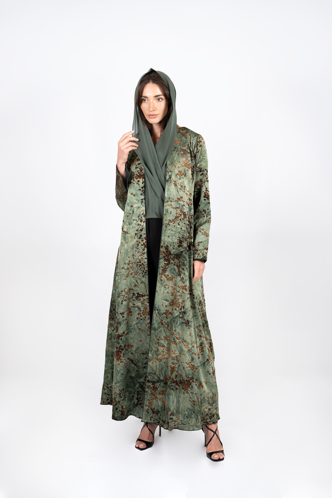 D4-0014 Sage Green Floral abaya