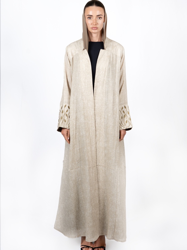 D4-0015 Oatmeal Textured Linen Abaya