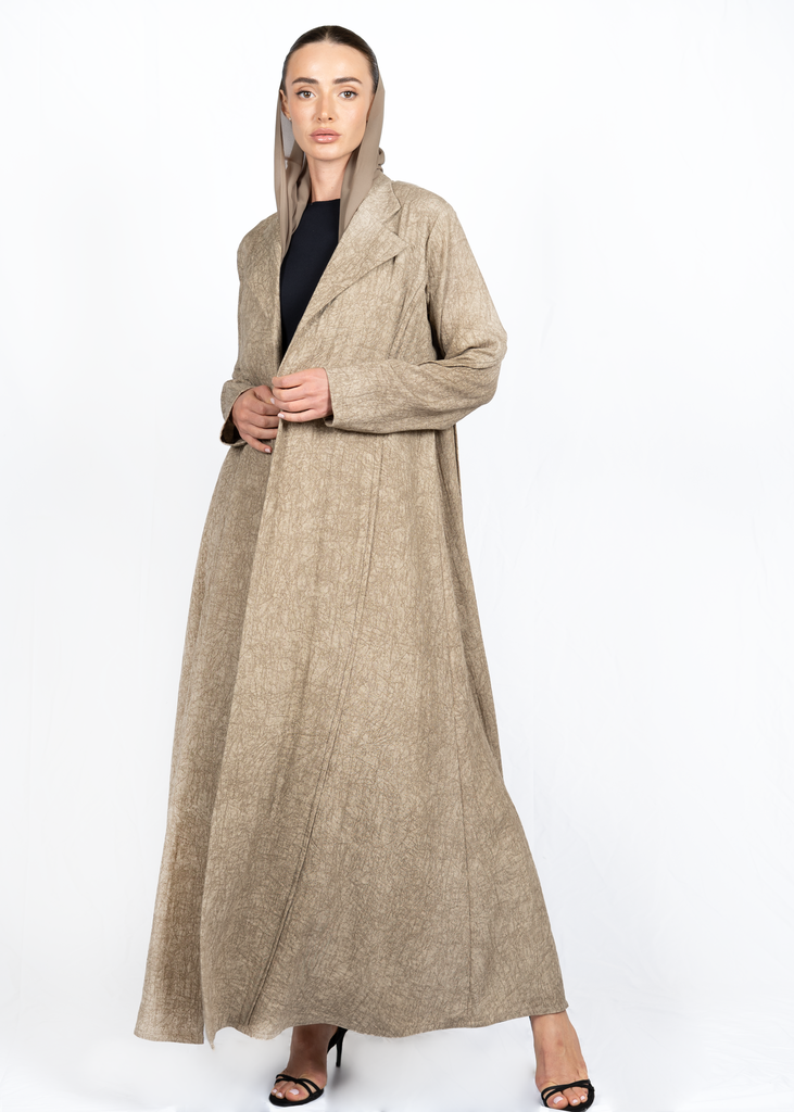 D4-0016 Beige Textured Trench abaya