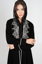 D4-0017 Black Crepe White Leaf Embroidery