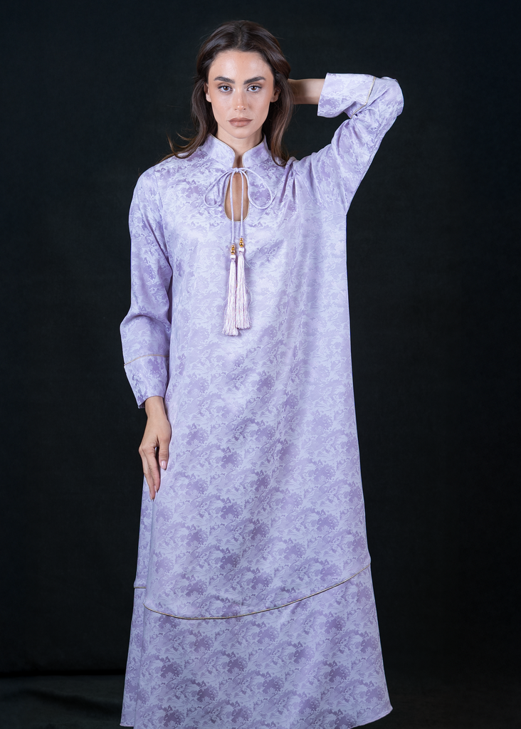 D-R0012 Lavender Jacquard Tassel Jalabiya