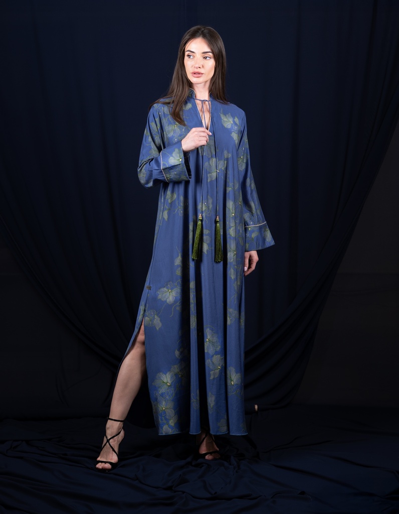 D-R0014 Denim Blue Leaf Jalabiya