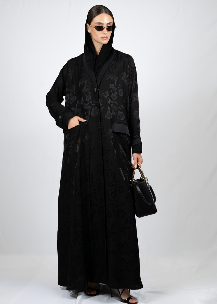 D-T0007 Black Floral Jacquard Trench