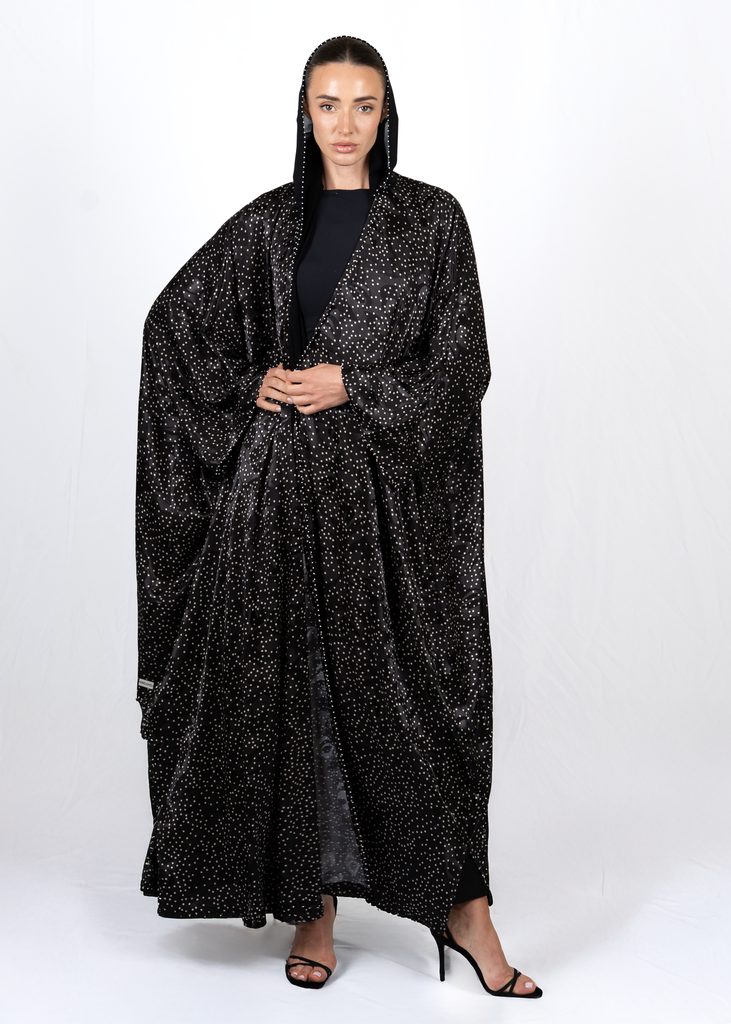 D4-0021 Black Silk Polka Dot Bisht Abaya.