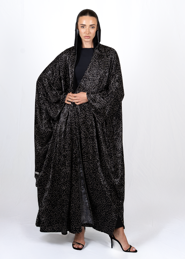 D4-0021 Black Silk Polka Dot Bisht Abaya.