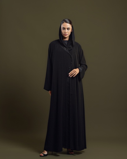 D-S0013 Black Curved-Placket Abaya